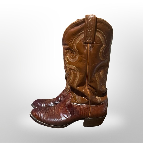Tony Lama Peanut Brittle Teju Lizard‎ Leather Cowboy Boots Size 9D western rodeo